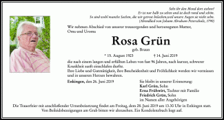 Todesanzeige Rosa Grün