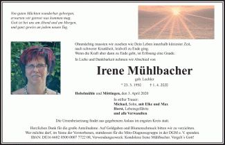 Todesanzeige Irene Mühlbacher
