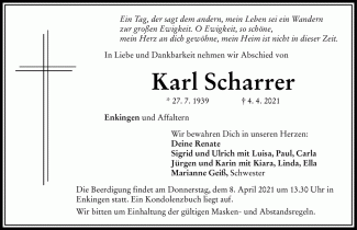 Todesanzeige Karl Scharrer