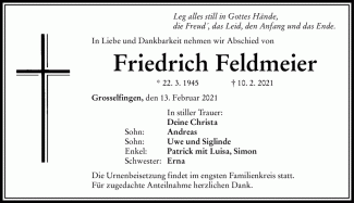 Todesanzeige Friedrich Feldmeier