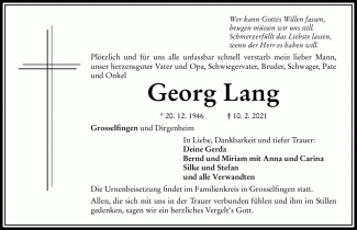 Todesanzeige Georg Lang