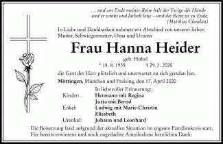 Beerdigung Hanna Heider