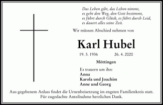 Beerdigung Karl Hubel