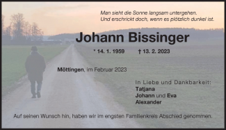 Traueranzeige Johann Bissinger