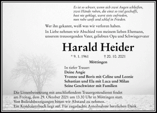 Todesanzeige Harald Heider