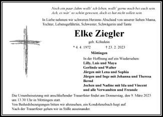 Traueranzeige Elke Ziegler 